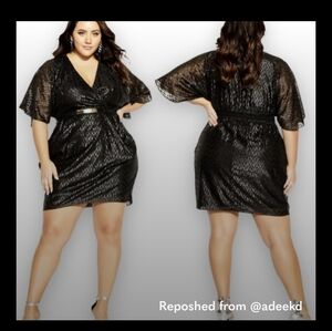 CITY CHIC Black Shimmer Belted Demi Dress NWT sz 14